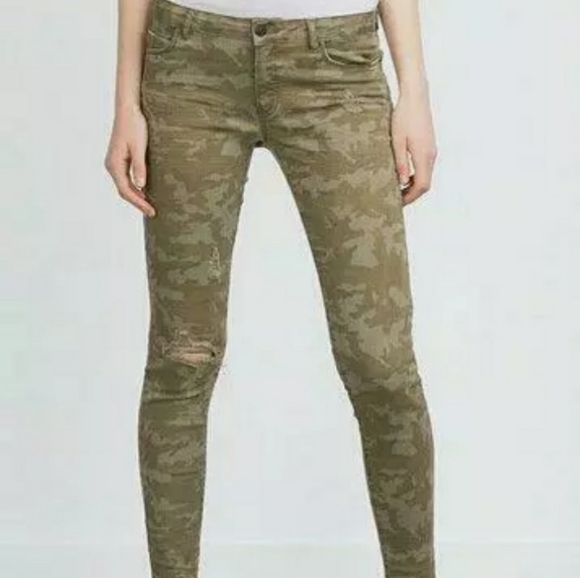 Zara Denim - ZARA Green Camo Camouflage light Skinny Jean EUC 8